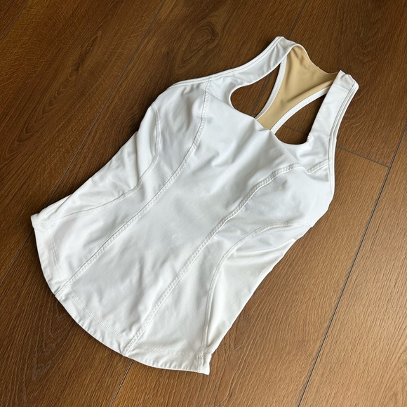 White Racerback Athletic Tank with Nude Lining & pocket on lower back - Picture 3 of 10